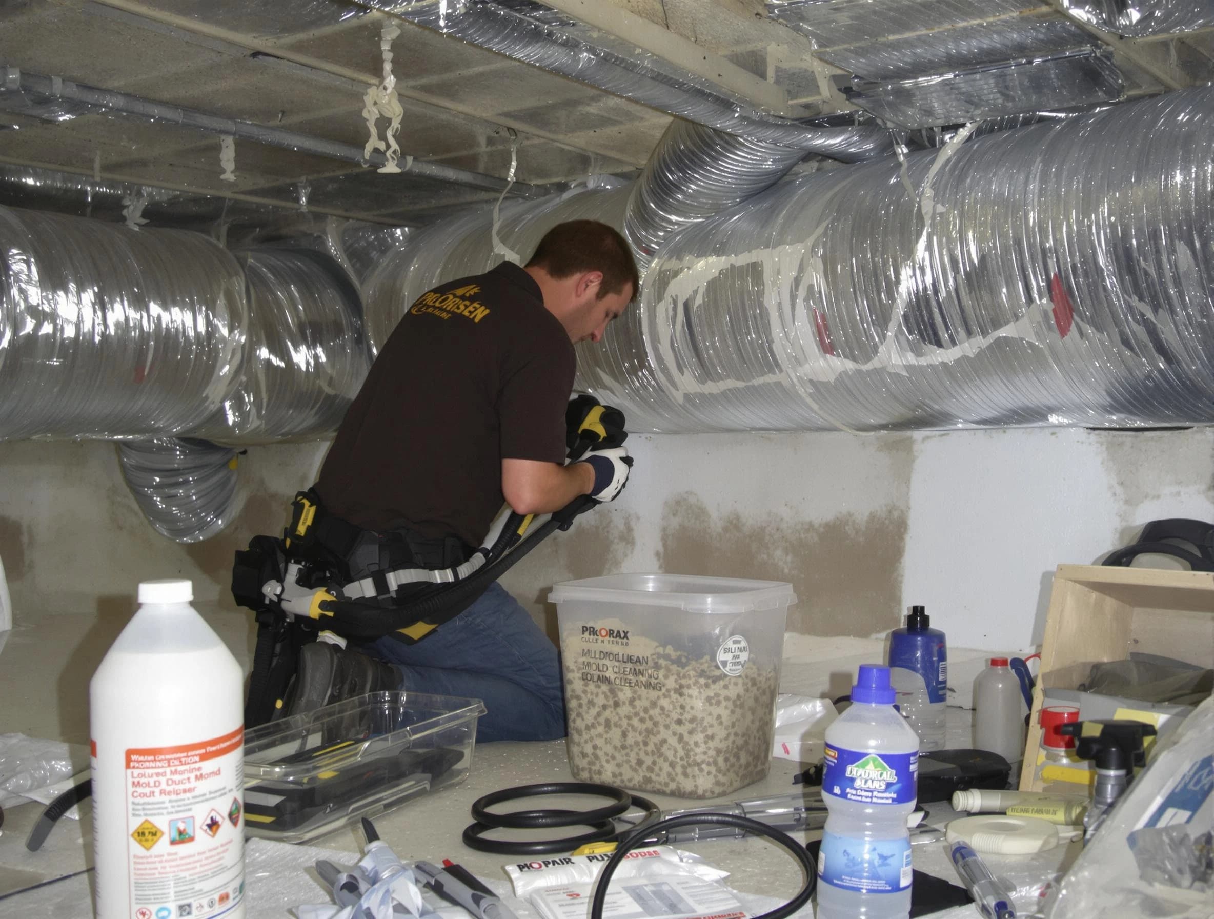 Fontana Air Duct Cleaning specialist performing professional mold removal from air ducts in Fontana